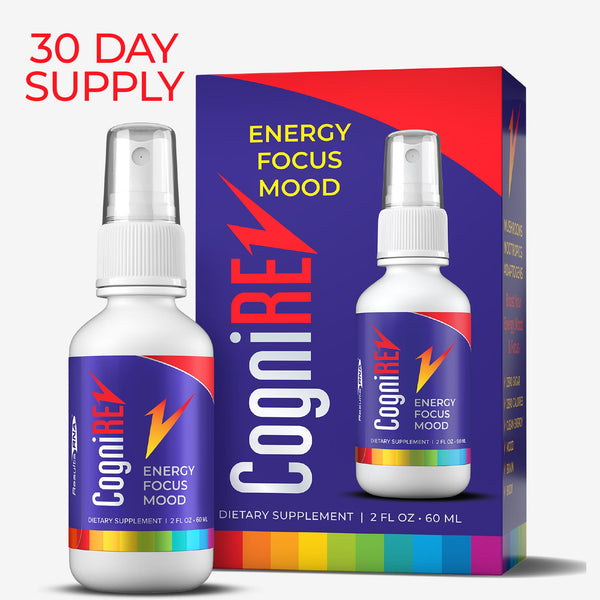 CogniREV Nootropic Brain Boost Extra Strength 30-day supply bottle and packaging for energy, focus, and mood support supplement.