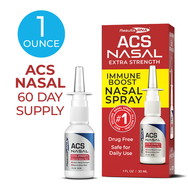 ACS Nasal Spray Extra Strength 1 oz bottle with packaging, featuring colloidal silver formula for sinus health and immune support.
