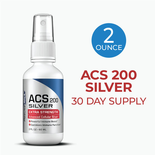 ACS 200 Extra Strength 2 oz colloidal silver spray for immune support, 30-day supply in health and wellness supplement category.