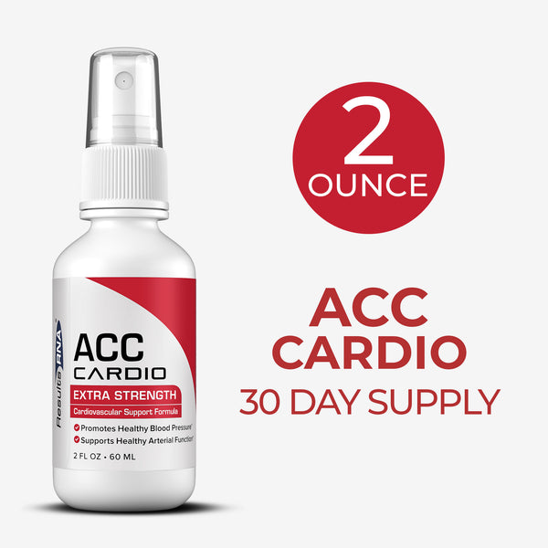 ACC Cardio Extra Strength 2 oz bottle for 30-day supply, cardiovascular support supplement promoting healthy blood pressure and arterial function.